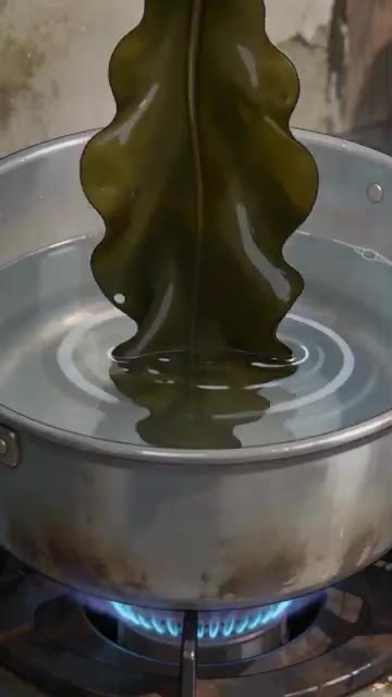 냄비에 물과 다시마를 넣고 끓여 육수를 만든다. — 바람 세게 부는 날 끓여 먹는 시원한 홍합탕