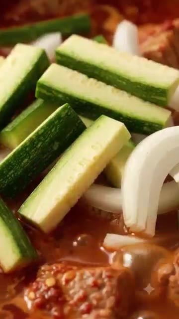 국물이 자작해질 때까지 끓여준다. — 얼큰한 애호박 돼지고기 찌개 레시피