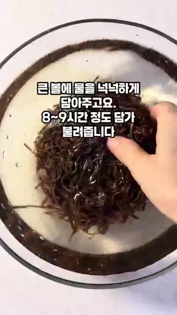 큰 볼에 물을 넉넉하게 담아 8~9시간 정도 불려줍니다. — 마른 고사리 부드럽게 삶고 볶는 꿀팁