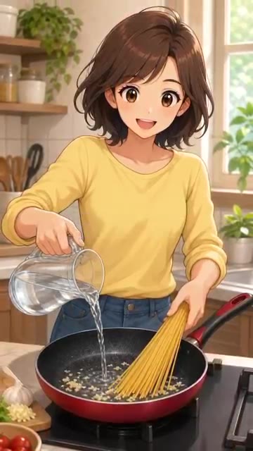 마늘 향이 올라오면 파스타 면 1인분(100g)을 넣고 물 500m… — 원팬 알리오 올리오 파스타 레시피