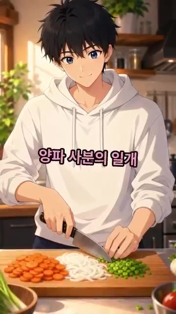 당근 1/4개, 양파 1/4개, 대파 15cm를 썰어 준비합니다. — 매콤 콩나물 잡채