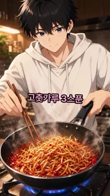 콩나물 200g, 물 170ml, 설탕 1큰술, 고춧가루 3큰술,… — 매콤 콩나물 잡채