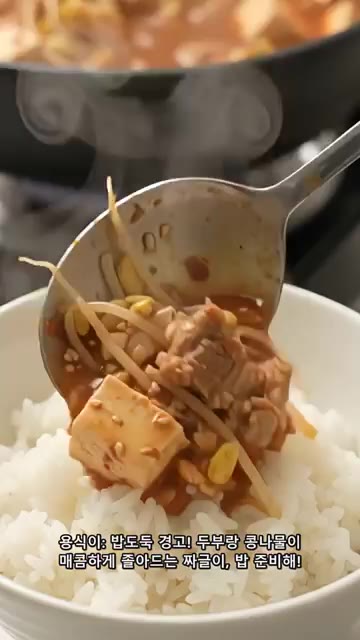 두부의 물기를 닦아내고 1.5cm 두께로 썰어 팬에 기름을 두르고… — 밥 한 공기 순삭! 두부 콩나물 짜글이