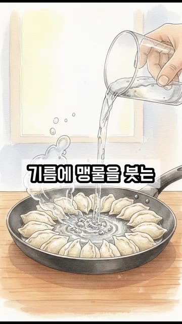 프라이팬에 식용유를 소량 두르고 냉동만두를 겹치지 않게 올린 후 중… — 냉동만두 바삭하게 굽는 법! 물에 '이것' 한 스푼 넣어보세요