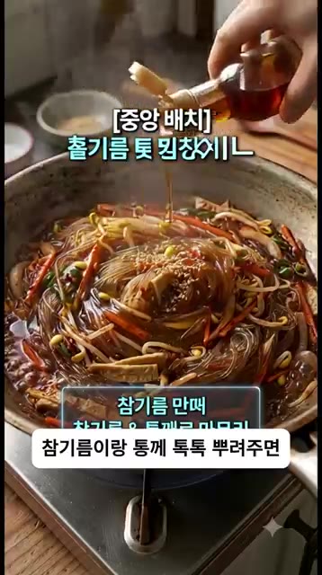 마지막으로 참기름과 통깨를 톡톡 뿌려주면 완성입니다. — 매콤 아삭함 미쳤다… 콩나물 잡채 이제 이렇게 볶아드세요!
