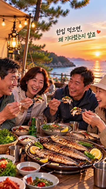 숯불 위에서 전어를 지글지글 구워줍니다. — 가을엔 역시 전어, 숯불에 지글지글 구워 먹어요!