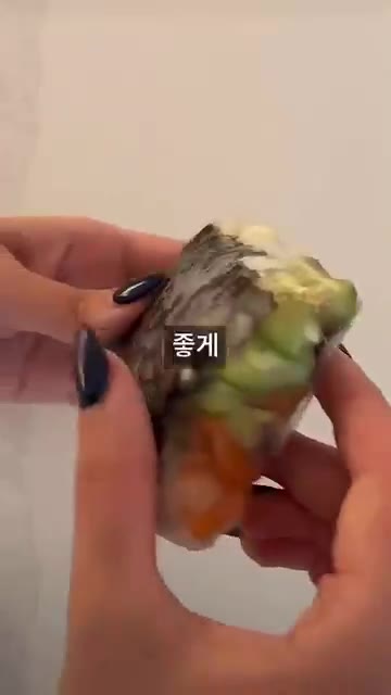 라이스페이퍼로 김밥을 감싸줍니다. — 겉바속촉 라이스페이퍼 연어 김밥
