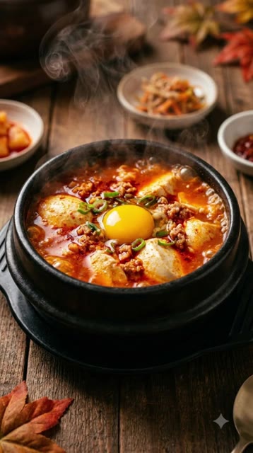 두부 1컵과 애호박 1컵을 넣고 끓여줍니다. — 종이컵 하나로 고깃집 차돌박이 된장찌개 황금비율 레시피