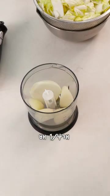 양념 재료인 양파 반 개, 배 1/4개, 홍고추 6개, 청양고추 2… — 여름마다 해먹는 초간단 배추 막김치