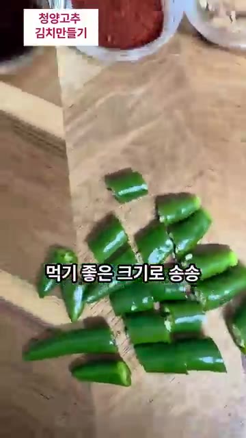 먹기 좋은 크기로 썰어줍니다. — 청양고추 김치 만들기: 밥도둑 반찬