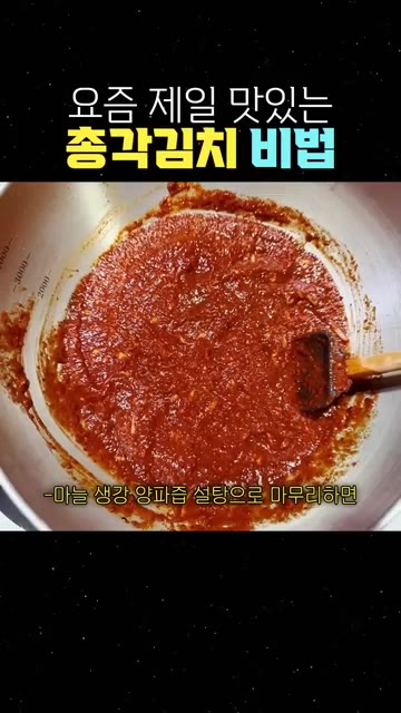 마늘, 생강, 양파즙, 설탕으로 감칠맛 넘치는 양념장을 만듭니다. — 요즘 제일 맛있는 총각김치 비법