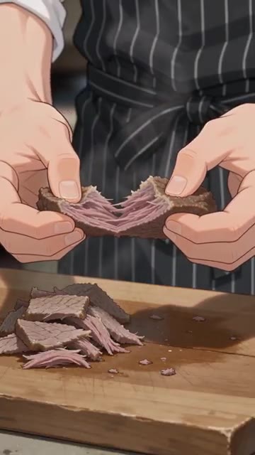 삶은 양지는 건져내 결대로 찢어둡니다. — 설날 떡국 레시피