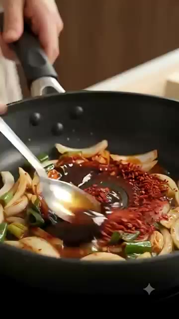 팬에 기름을 두르고 양파와 대파를 볶아 향을 냅니다. — 두부 한 모로 만드는 15분 밥도둑 반찬!