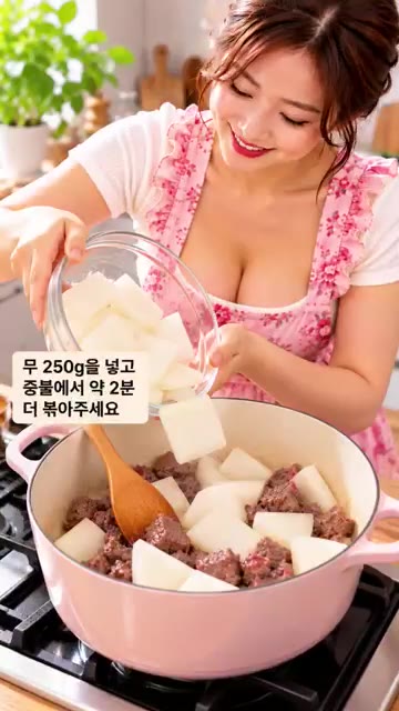 물 900ml와 코인육수 3개를 넣고 센불에서 끓여주세요. — 아침엔 뜨끈한 소고기무국🍲 소고기와 무를 먼저 볶아 깊고 시원하게! 쉬운 집밥은 고공갈매기에서💛
