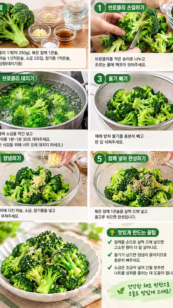 브로콜리를 먹기 좋은 크기로 썰어 준비한다. — 만성염증 관리에 좋은 브로콜리 참깨무침