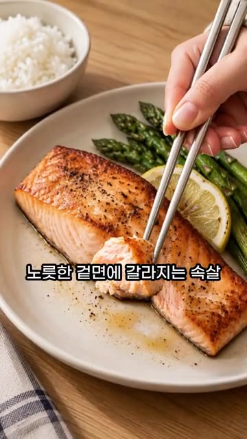 노릇하게 구운 연어 스테이크는 따뜻한 밥 위에 올려 먹으면 밥 한… — 같은 연어인데… 하나만 고르면 뭘 드실래요?