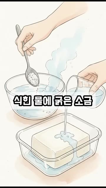 한 번 끓여 완전히 식힌 물에 굵은 소금 반 스푼을 잘 녹여 두부가… — 남은 두부 보관법: 물만 부으셨나요? '이것' 꼭 확인하세요!