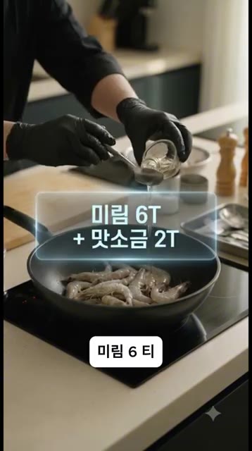 미림 6T와 맛소금 2T를 골고루 둘러 넣습니다. — 소금 깔지 마세요! 물 한 방울 없이 10분 만에 끝내는 인생 새우구이 레시피