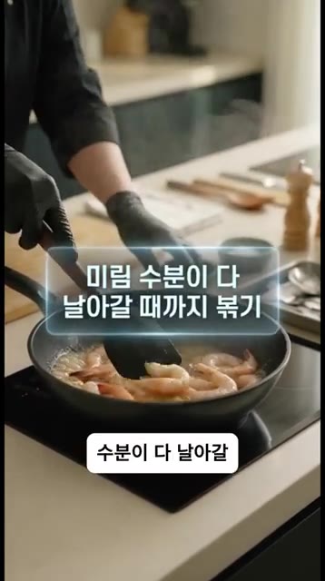 실리콘 주걱으로 끊임없이 저어가며 미림의 수분을 날리듯 볶아줍니다. — 소금 깔지 마세요! 물 한 방울 없이 10분 만에 끝내는 인생 새우구이 레시피