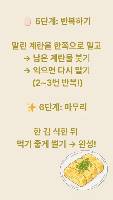 약불 팬에 기름을 살짝 두르고 계란물 1/3만 부어 얇게 편다. 반… — 무한냠냠의 계란말이 레시피