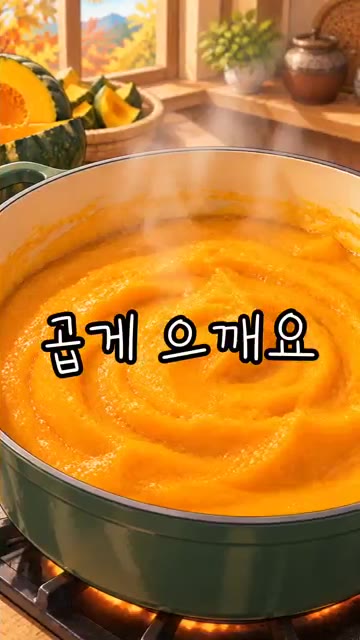 삶은 단호박을 곱게 으깬다. — 가을엔 따뜻한 단호박죽