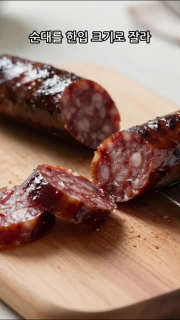 순대를 한입 크기로 잘라준다. — 바삭 에어순대 8분 완성