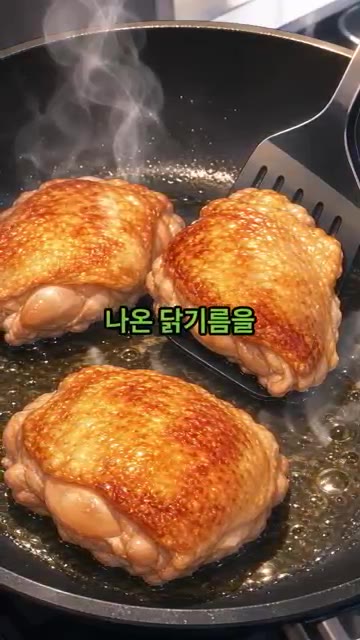 고기를 뒤집어 익힌 뒤 나온 닭기름을 키친타월로 가볍게 한번 닦아냅니다. — 진짜 맛있는 고추장 마요 닭구이
