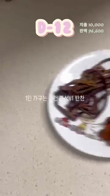 반찬가게에서 산 반찬들을 접시에 보기 좋게 담는다. — 자취생 30일 동안 30만원으로 살 수 있을까? 불닭볶음면 고추참치 주먹밥