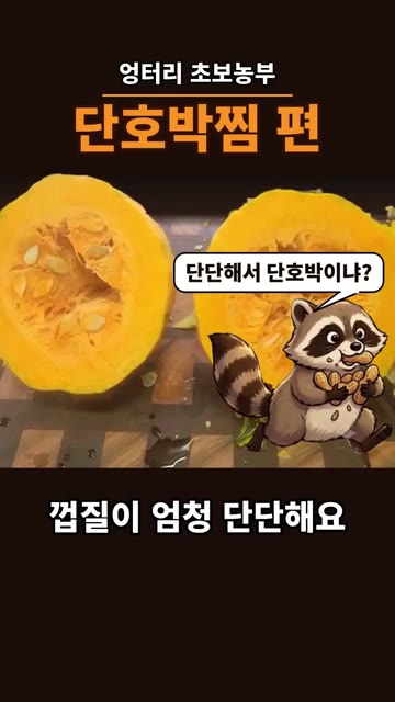 단호박을 반으로 잘라 씨를 제거합니다. 껍질이 매우 단단함을 다시… — 만차랑 단호박, 절대 씨 받아 심지 마세요