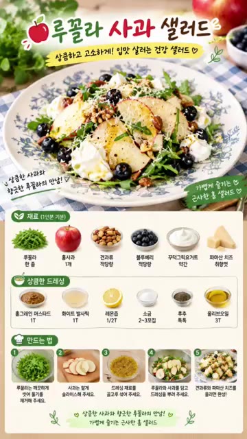 상큼하고 고소한 루꼴라 사과 샐러드를 즐겨보세요. — 상큼하고 고소하게! 루꼴라 사과 샐러드