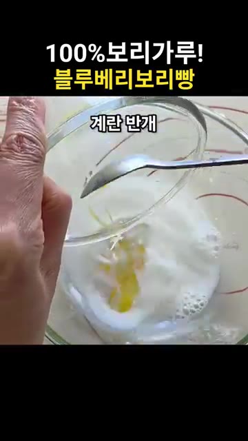따뜻한 우유 60g, 물 50g, 달걀 반개, 오일 15g, 소금… — 폭신폭신 상큼한 블루베리보리빵