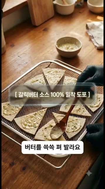 에어프라이어 그릴에 또띠아를 겹치지 않게 올리고, 갈릭버터 소스를… — 아직도 식빵으로 마늘빵 만듦? 5분 완성 바삭함 미친 ‘갈릭버터 또띠아칩’