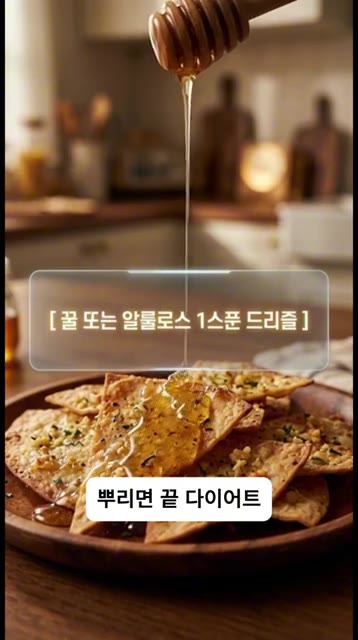 한 김 식힌 뒤 꿀이나 알룰로스를 지그재그로 뿌려 완성합니다. — 아직도 식빵으로 마늘빵 만듦? 5분 완성 바삭함 미친 ‘갈릭버터 또띠아칩’