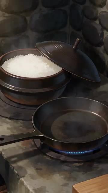 밥이 다 되면 뚜껑을 열어 두고 팬을 달군다. — 간장계란밥 레시피 🍳 계란프라이 하나로 뚝딱 비벼 먹는 간장밥