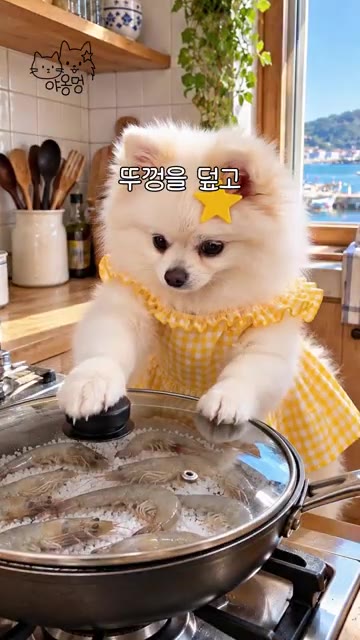 팬에 굵은소금을 깔고 새우를 올린다. — 탱글탱글 대하 새우 소금구이