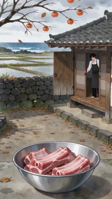 소갈비를 찬물에 담가 핏물을 뺀다. — 갈비찜 레시피 🍖 무와 함께 윤기 나게 졸이는 법