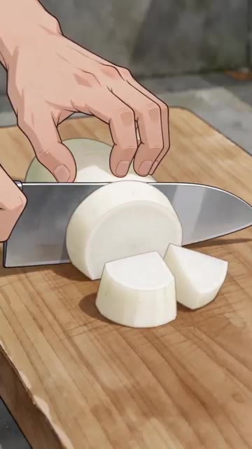 무와 당근은 모서리를 다듬어 큼직하게 썬다. — 갈비찜 레시피 🍖 무와 함께 윤기 나게 졸이는 법