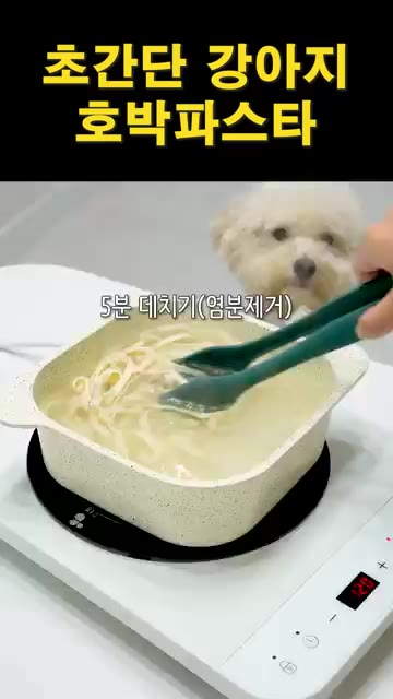 두부면을 물로 헹군 후 끓는 물에 5분간 데쳐 염분을 제거하고 찬물… — 초간단 강아지 호박파스타 제조법