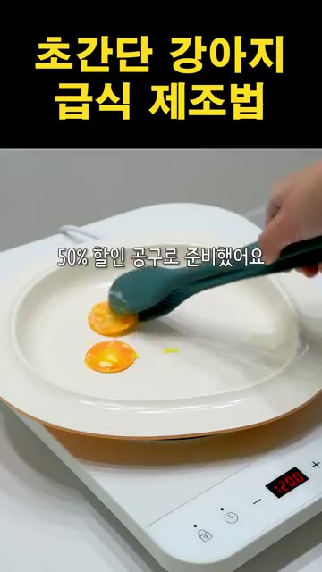 완성된 죽을 식판에 담아준다. — 초간단 강아지 급식 제조법