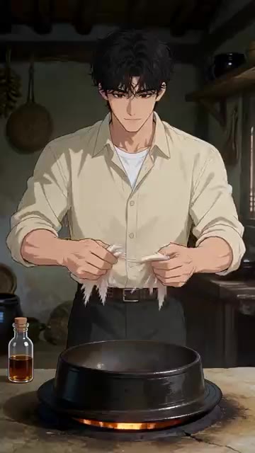 참기름을 두른 냄비에 북어를 넣고 노릇하게 볶아줍니다. — 북엇국 레시피: 뽀얀 국물 만드는 법