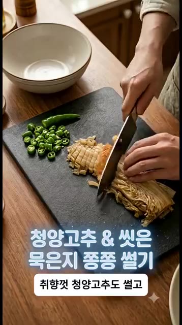청양고추와 씻은 묵은지를 쫑쫑 썰어 준비해주세요. — 솔직히 광깻무보다 맛있는 초간단 올리브유 참치 깻잎 무침!
