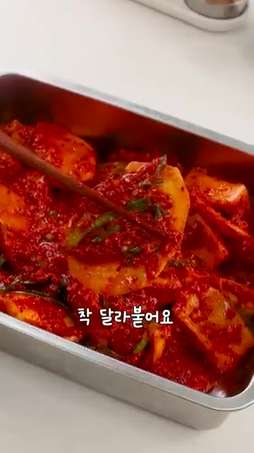 만들어둔 양념과 쪽파를 넣고 지퍼백을 다시 한번 신나게 흔들어 섞어… — 손대지 말고 흔들어 제껴~ 여름 석박지