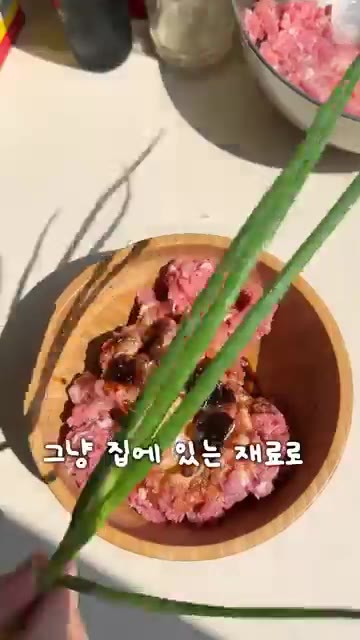 다진 돼지고기에 쪽파, 다시다, 알룰로스, 미림, 간장, 참기름,… — 이 만두가 그렇게 맛있다고?!