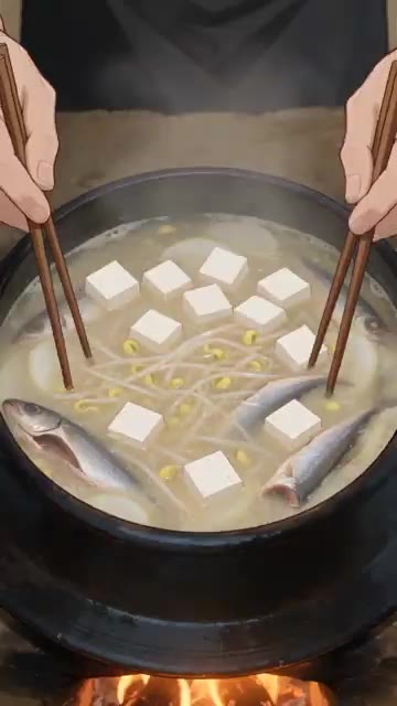 썰어둔 두부를 넣고, 달걀을 가늘게 풀어 넣어줍니다. — 황태해장국 🍲 안개 낀 아침에 끓이는 따뜻한 국