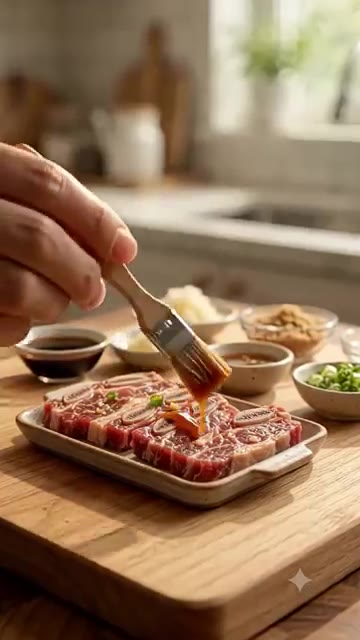 LA갈비를 찬물에 담가 핏물을 빼고 흐르는 물에 헹궈 물기를 제거한다. — LA갈비 미니어처 요리 🥩 작아도 맛있어 보이는 갈비구이
