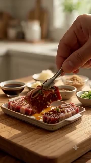 진간장, 설탕, 배즙, 맛술, 다진 마늘, 참기름, 후추, 물을 섞… — LA갈비 미니어처 요리 🥩 작아도 맛있어 보이는 갈비구이
