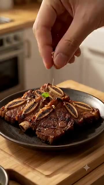 파와 통깨를 뿌려 마무리한다. — LA갈비 미니어처 요리 🥩 작아도 맛있어 보이는 갈비구이