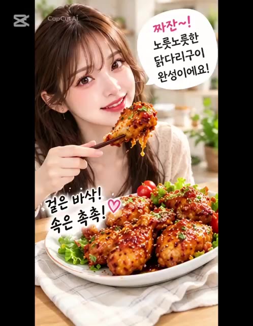 짜잔~! 노릇노릇한 닭다리구이가 완성이에요! — 자취생 필수 요리🍗 에어프라이어 닭다리구이 만들기!