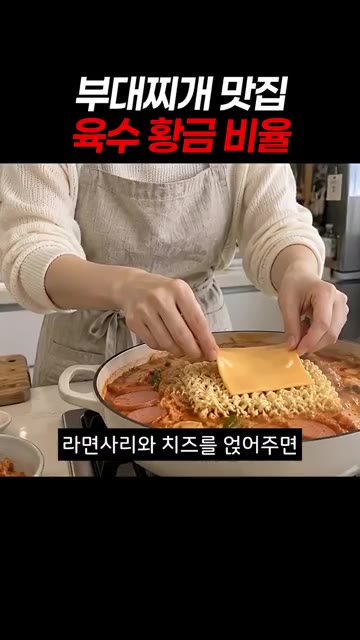 라면사리와 치즈를 올려주면 진한 맛집 풍미가 살아납니다. — 집에서 짜지 않게 끓이는 맛집 부대찌개 레시피