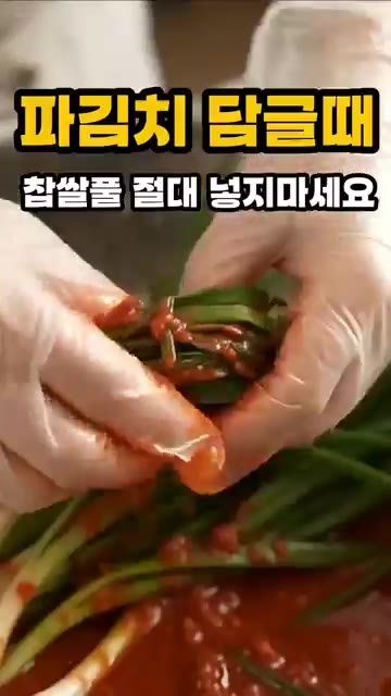 쪽파를 깨끗하게 씻어 물기를 제거하고 양념장에 버무린다. — 파김치 담글 때 찹쌀풀 절대 넣지 마세요